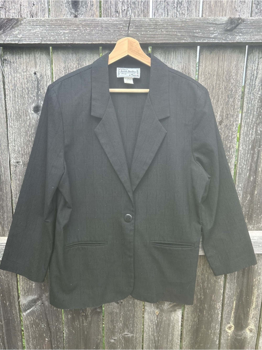 Vintage 90s Sarah Bentley Textured Black Single Button Blazer Jacket PL